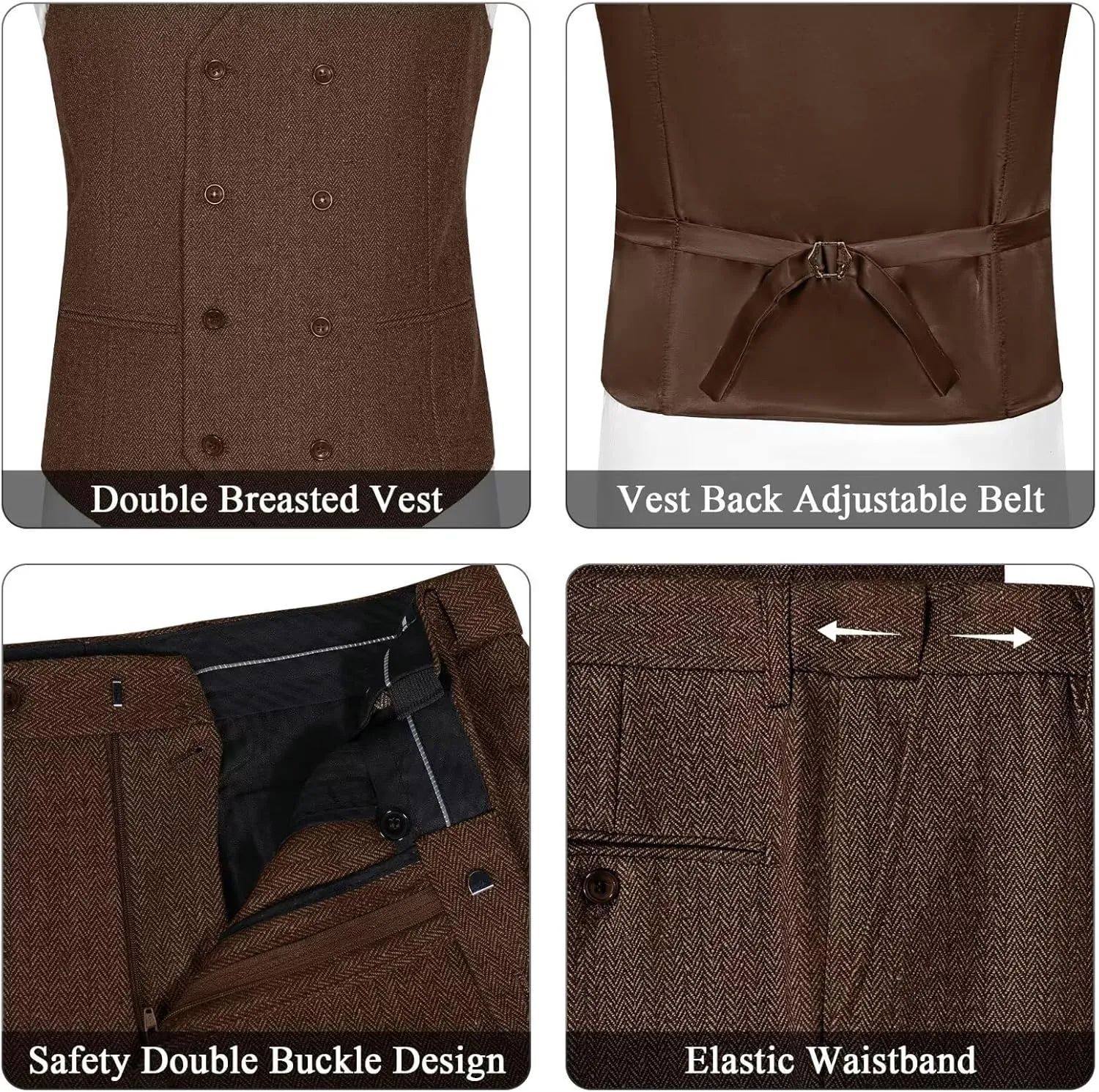 Vintage Tweed Herringbone Suits for Men 2 Button Slim Fit 3 Piece Formal Wool Suit Jacket Vest Pants Men Prom Dress Tuxedo