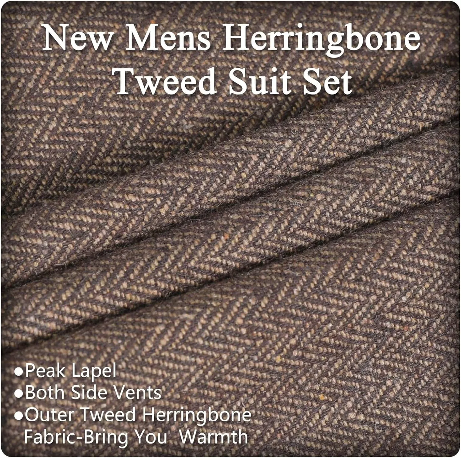 Vintage Tweed Herringbone Suits for Men 2 Button Slim Fit 3 Piece Formal Wool Suit Jacket Vest Pants Men Prom Dress Tuxedo