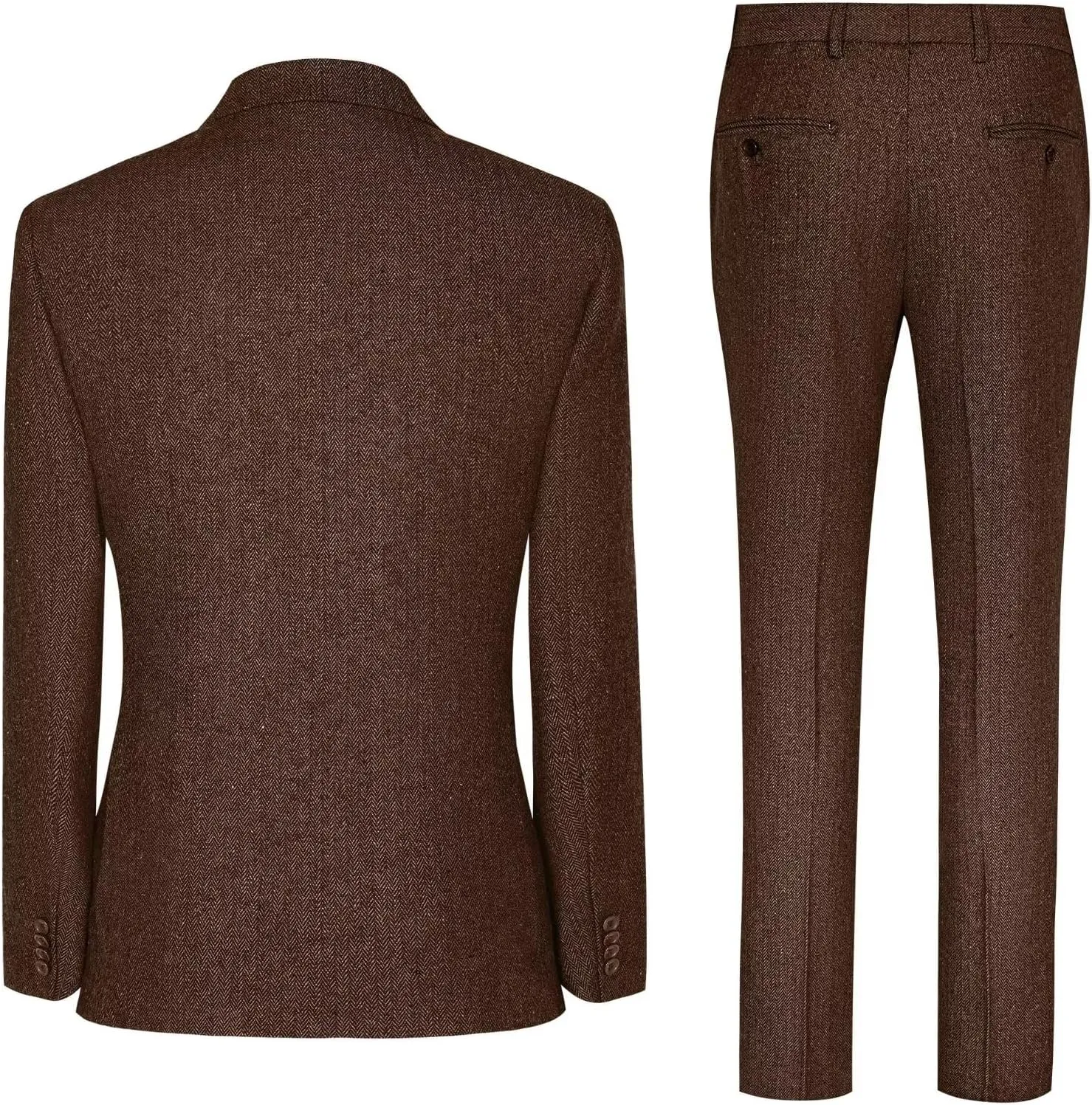 Vintage Tweed Herringbone Suits for Men 2 Button Slim Fit 3 Piece Formal Wool Suit Jacket Vest Pants Men Prom Dress Tuxedo