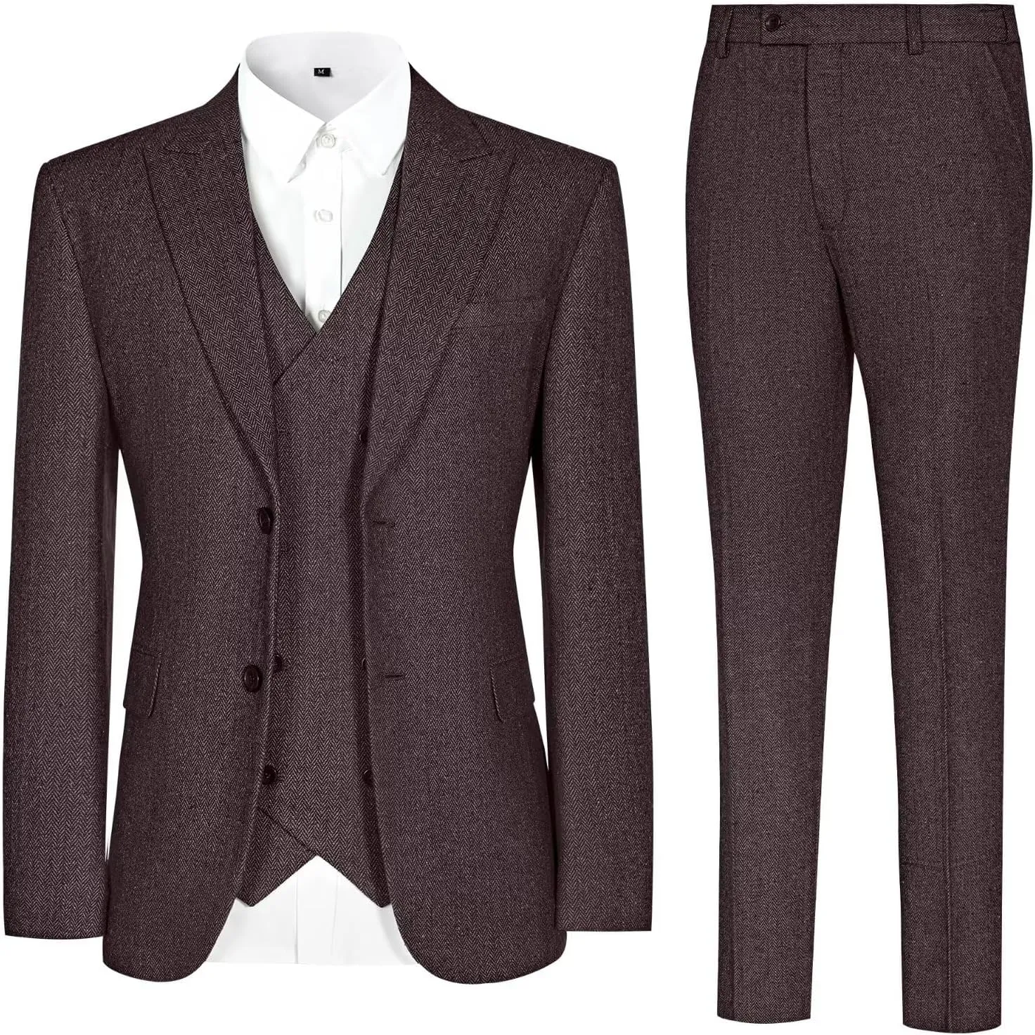 Vintage Tweed Herringbone Suits for Men 2 Button Slim Fit 3 Piece Formal Wool Suit Jacket Vest Pants Men Prom Dress Tuxedo