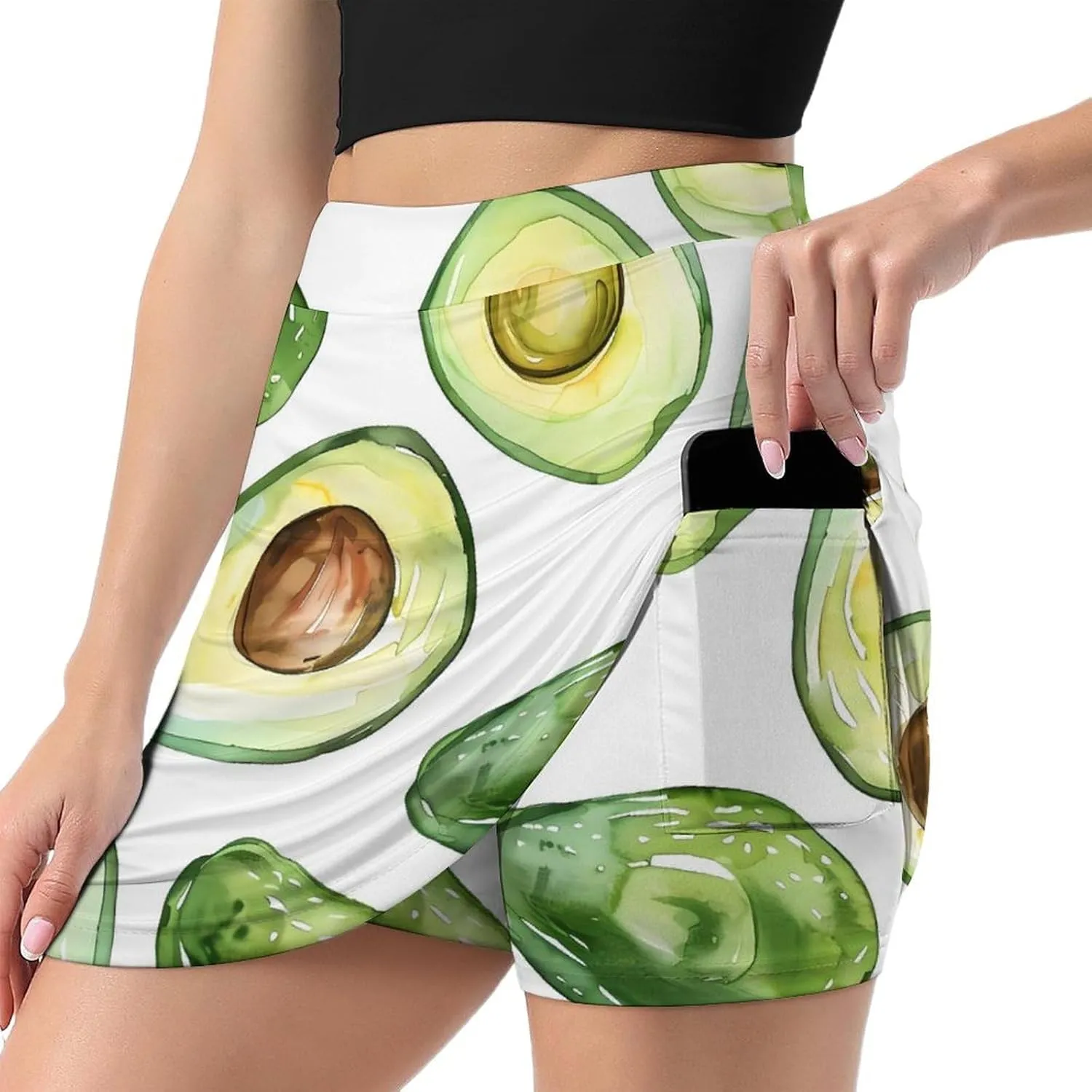 Watercolor Avocados Women's Skort Athletic Skirt Golf Skorts A-line Skirts with Built-in Shorts Pockets