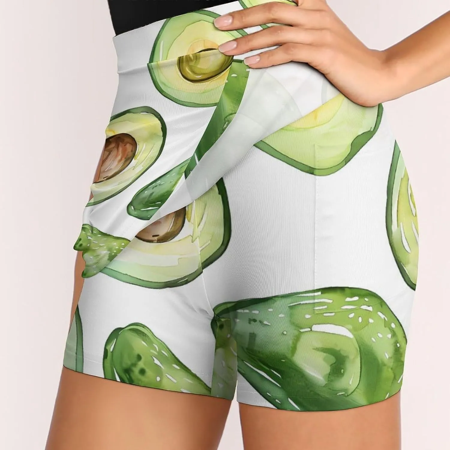 Watercolor Avocados Women's Skort Athletic Skirt Golf Skorts A-line Skirts with Built-in Shorts Pockets