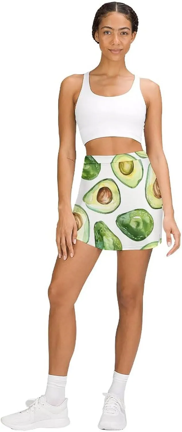 Watercolor Avocados Women's Skort Athletic Skirt Golf Skorts A-line Skirts with Built-in Shorts Pockets