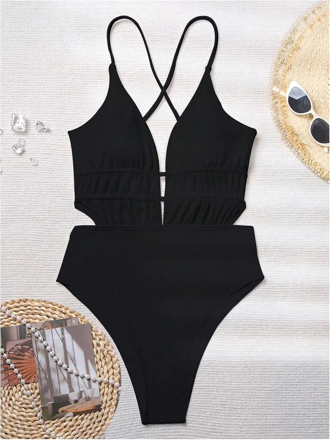 WDIRARA Women's One Piece Swimsuit Criss Cross Cut Out Monokini Tummy Control Bathing Suits