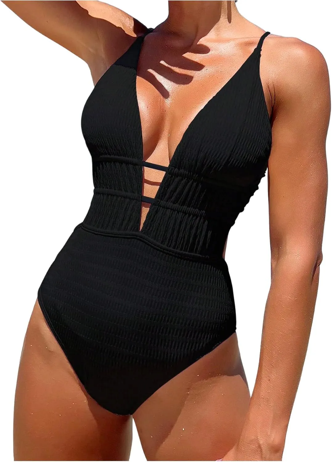 WDIRARA Women's One Piece Swimsuit Criss Cross Cut Out Monokini Tummy Control Bathing Suits
