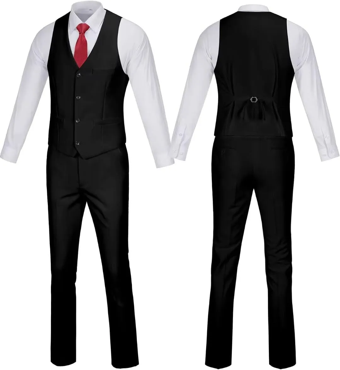 Wehilion Men's Suits 2 Pieces, Vest Pants Set for Men, V-Neck Slim Fit Casual Suit Waistcoat