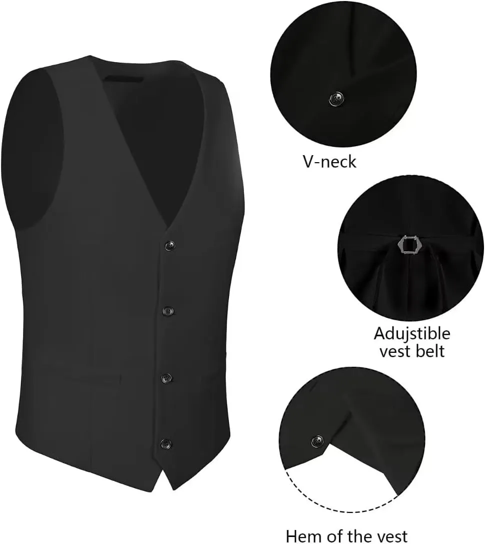 Wehilion Men's Suits 2 Pieces, Vest Pants Set for Men, V-Neck Slim Fit Casual Suit Waistcoat