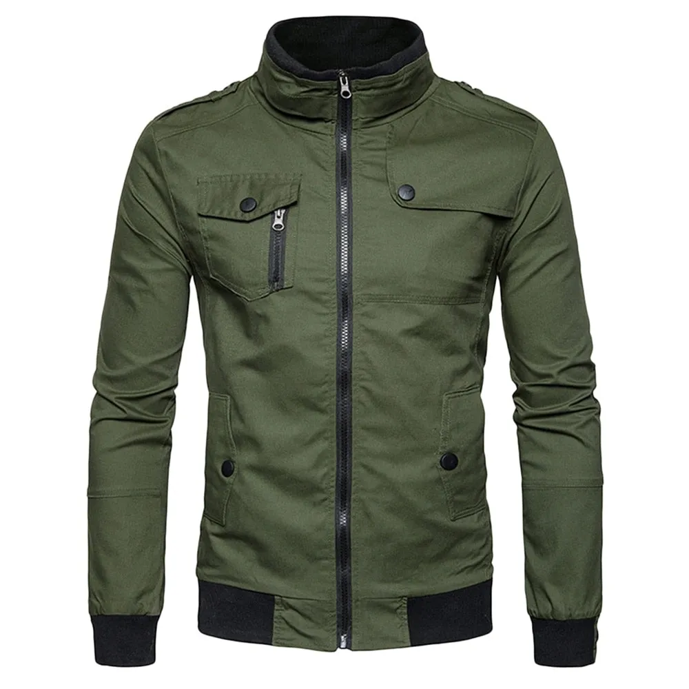 West Louis Epaulet Design Pockets Zip Up Jacket
