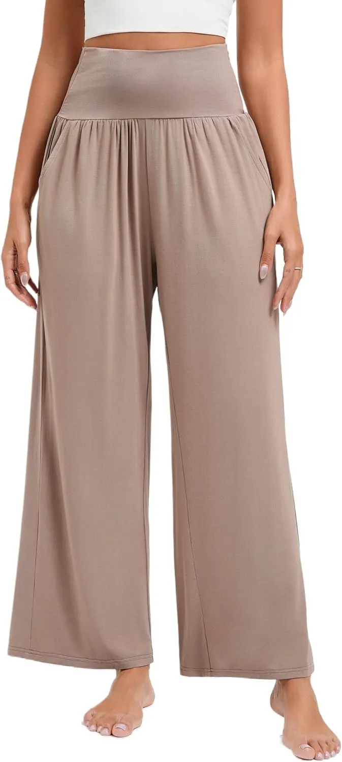 Wide Leg Yoga Pants for Women High Waisted Casual Loose Sweatpant Palazzo Lounge Spajama Flowy Pants with Pocket