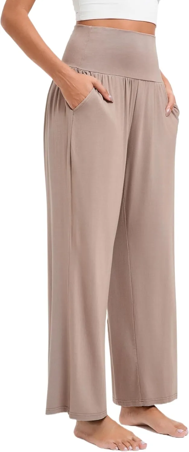 Wide Leg Yoga Pants for Women High Waisted Casual Loose Sweatpant Palazzo Lounge Spajama Flowy Pants with Pocket