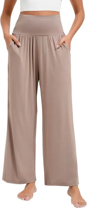 Wide Leg Yoga Pants for Women High Waisted Casual Loose Sweatpant Palazzo Lounge Spajama Flowy Pants with Pocket