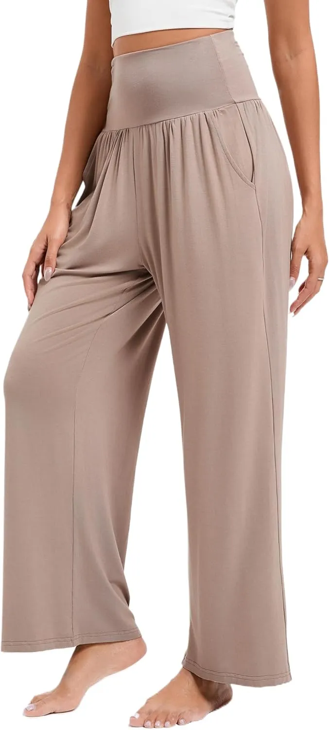 Wide Leg Yoga Pants for Women High Waisted Casual Loose Sweatpant Palazzo Lounge Spajama Flowy Pants with Pocket