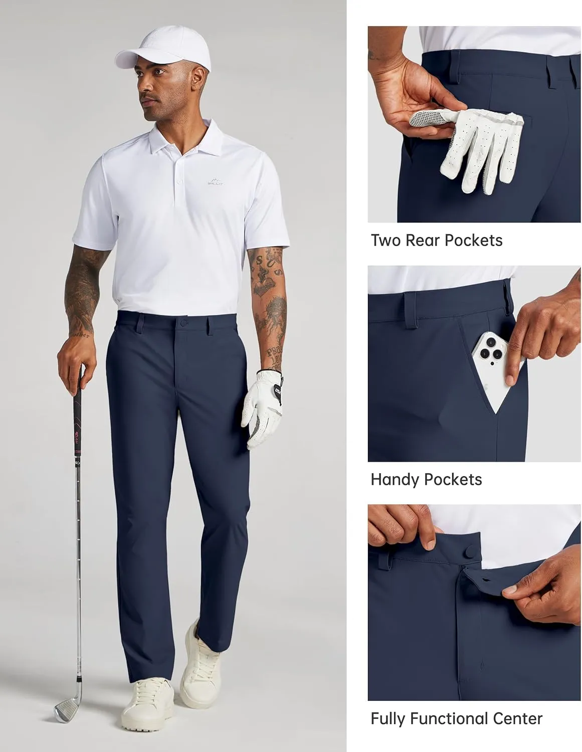 Willit Mens Golf Pants Stretch Dress Pants Quick Dry Work Business Slacks Casual Pants with 4 Pockets 30"/32"/34"