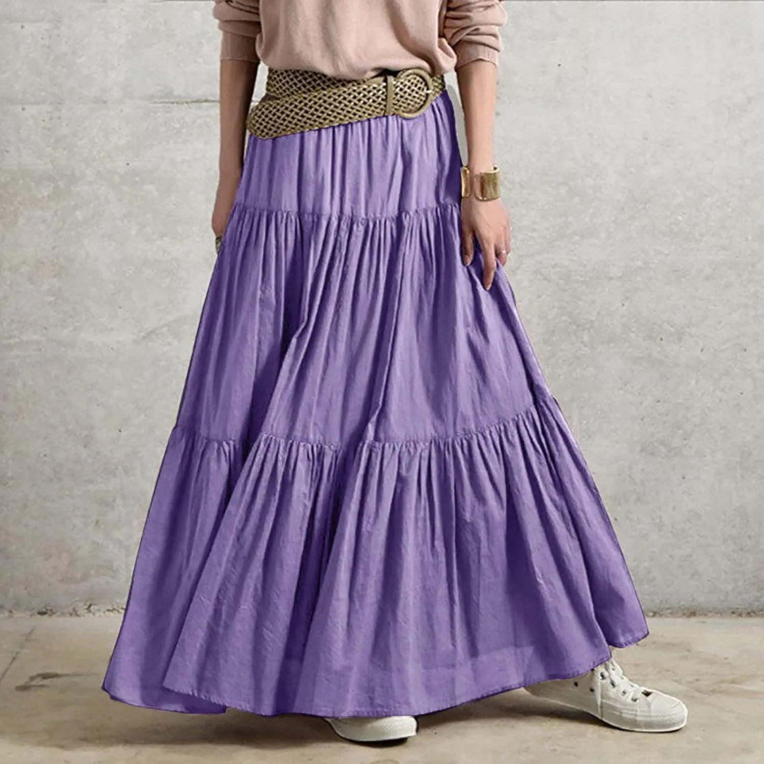 Women 2023 Summer Spring Long Skirts Elegant Ankle Skirts A Line Beach Maxi Skirt Pleated Cheer Skirt Midi Skirts