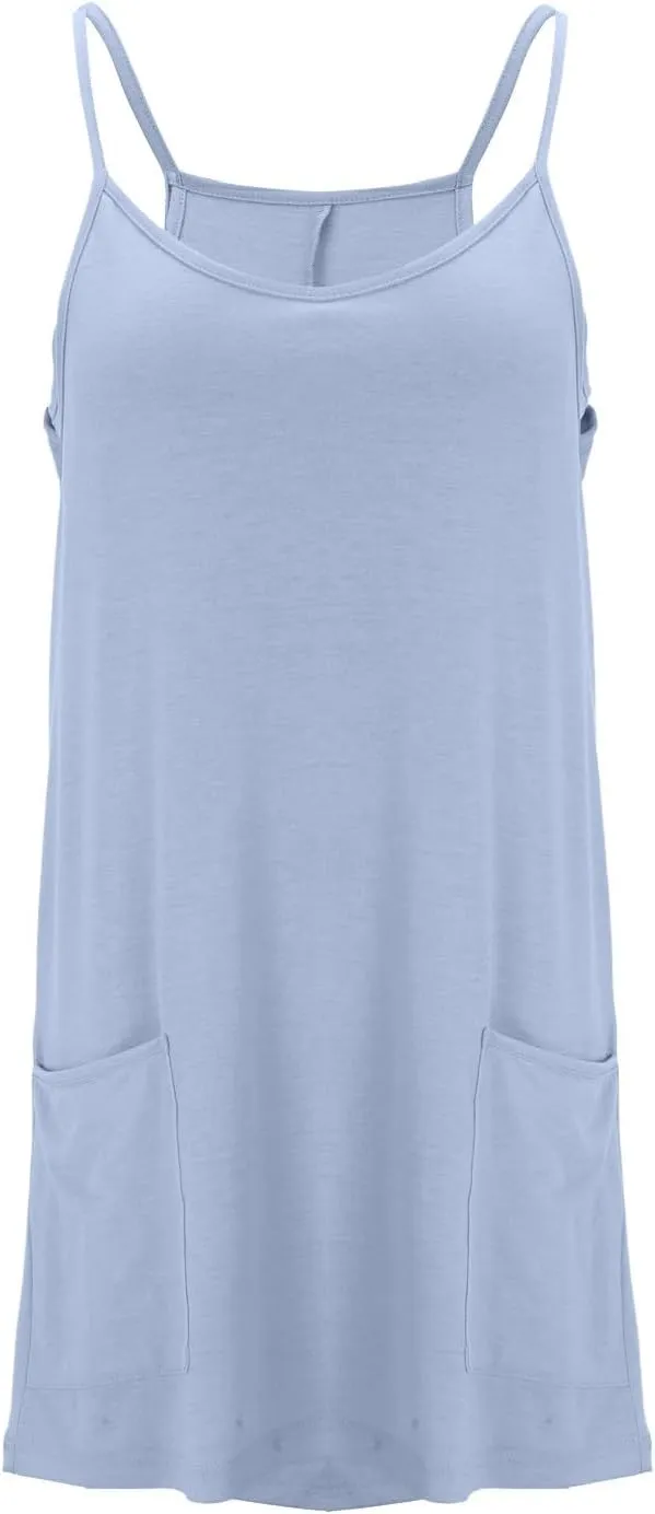 Women Athletic Sleeveless Mini Dress with Built-in Shorts V Neck Spaghetti Strap Sundress with Pockets Tennis Outfits