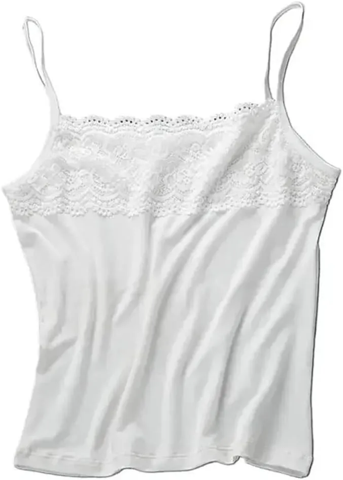 Women Sleeveless For Tank Top Scalloped Floral Lace Splicing Chest Slim Camisole