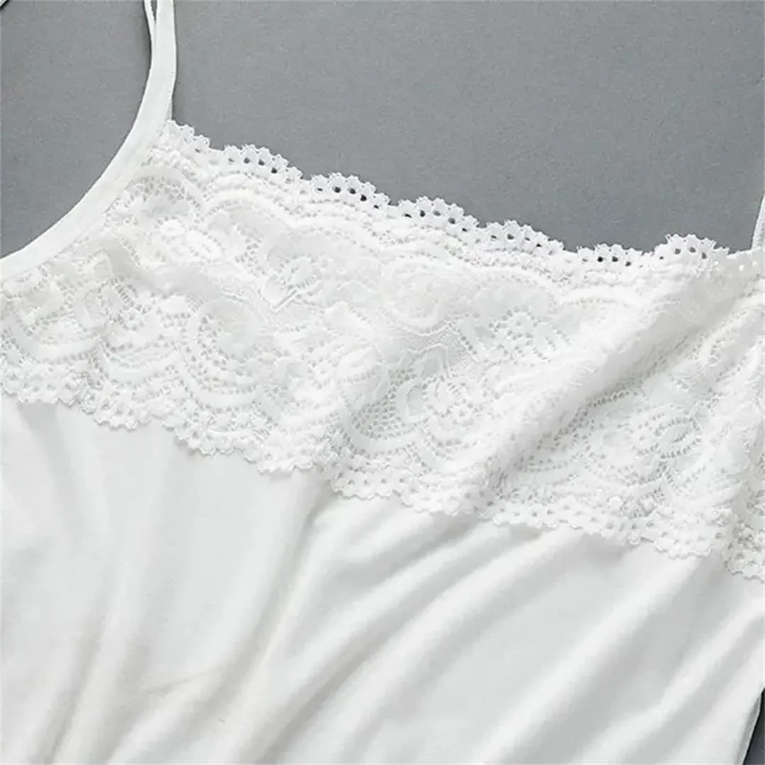 Women Sleeveless For Tank Top Scalloped Floral Lace Splicing Chest Slim Camisole