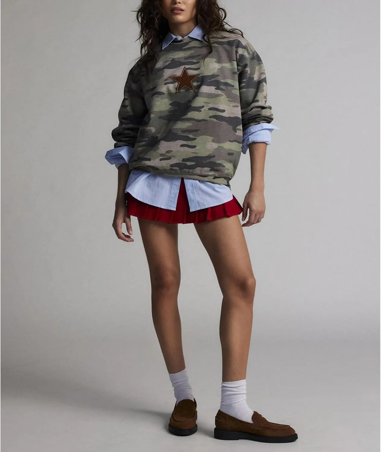 Women Star Striped Graphic Sweatshirt Long Sleeve Crew Neck Oversized Hoodie Casual Drop Shoulder Pullover Jacket