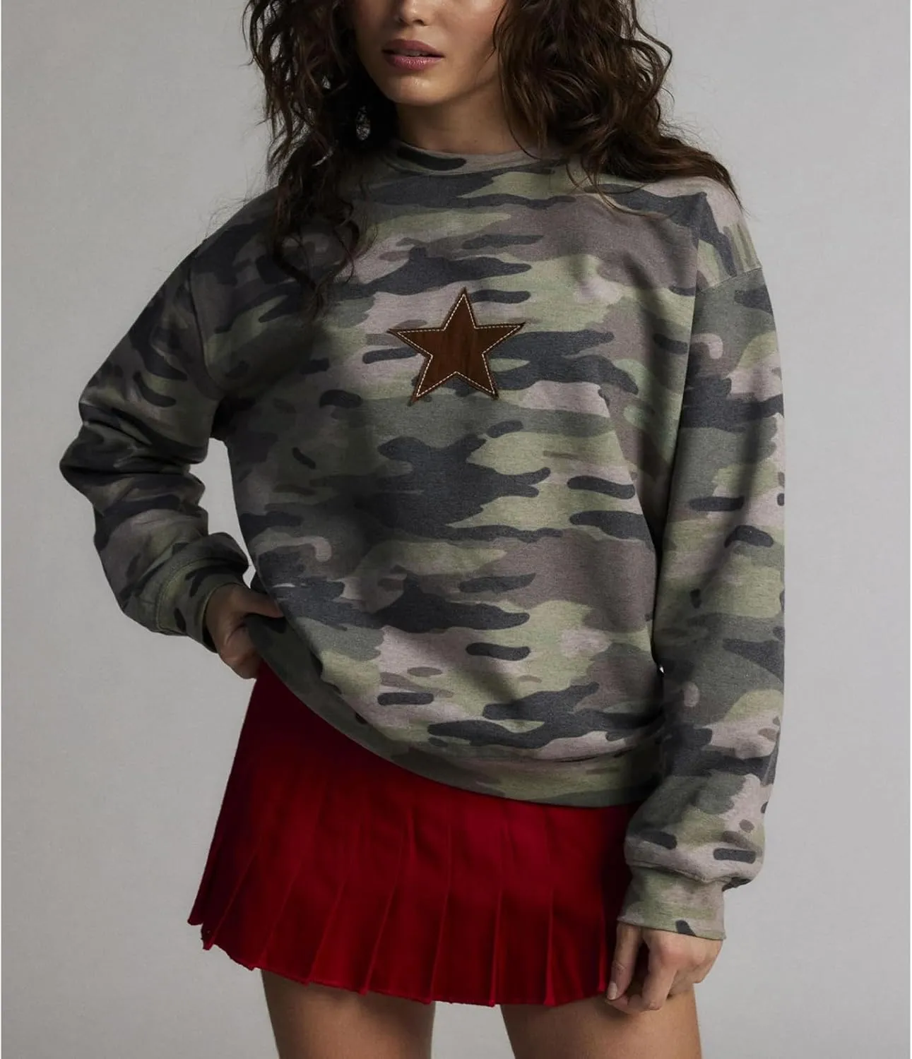 Women Star Striped Graphic Sweatshirt Long Sleeve Crew Neck Oversized Hoodie Casual Drop Shoulder Pullover Jacket