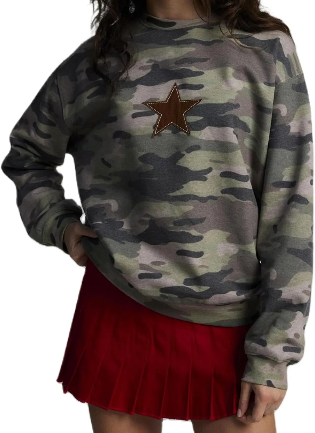 Women Star Striped Graphic Sweatshirt Long Sleeve Crew Neck Oversized Hoodie Casual Drop Shoulder Pullover Jacket