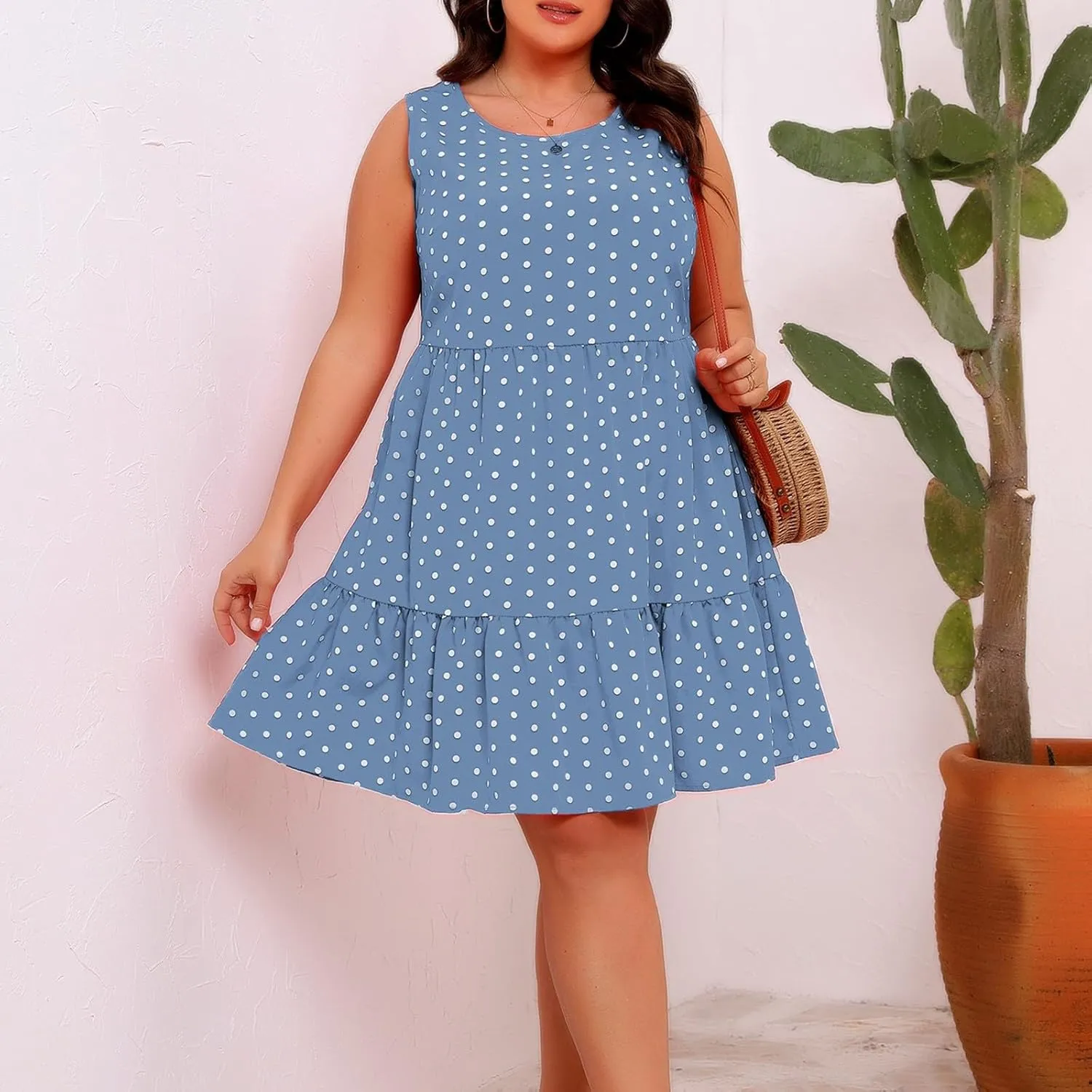 Women Summer Casual Dresses 2025 Plus Size Crew Neck Dress Sleeveless Beach Sundresses Flowy Tiered Tank T Shirt Dress