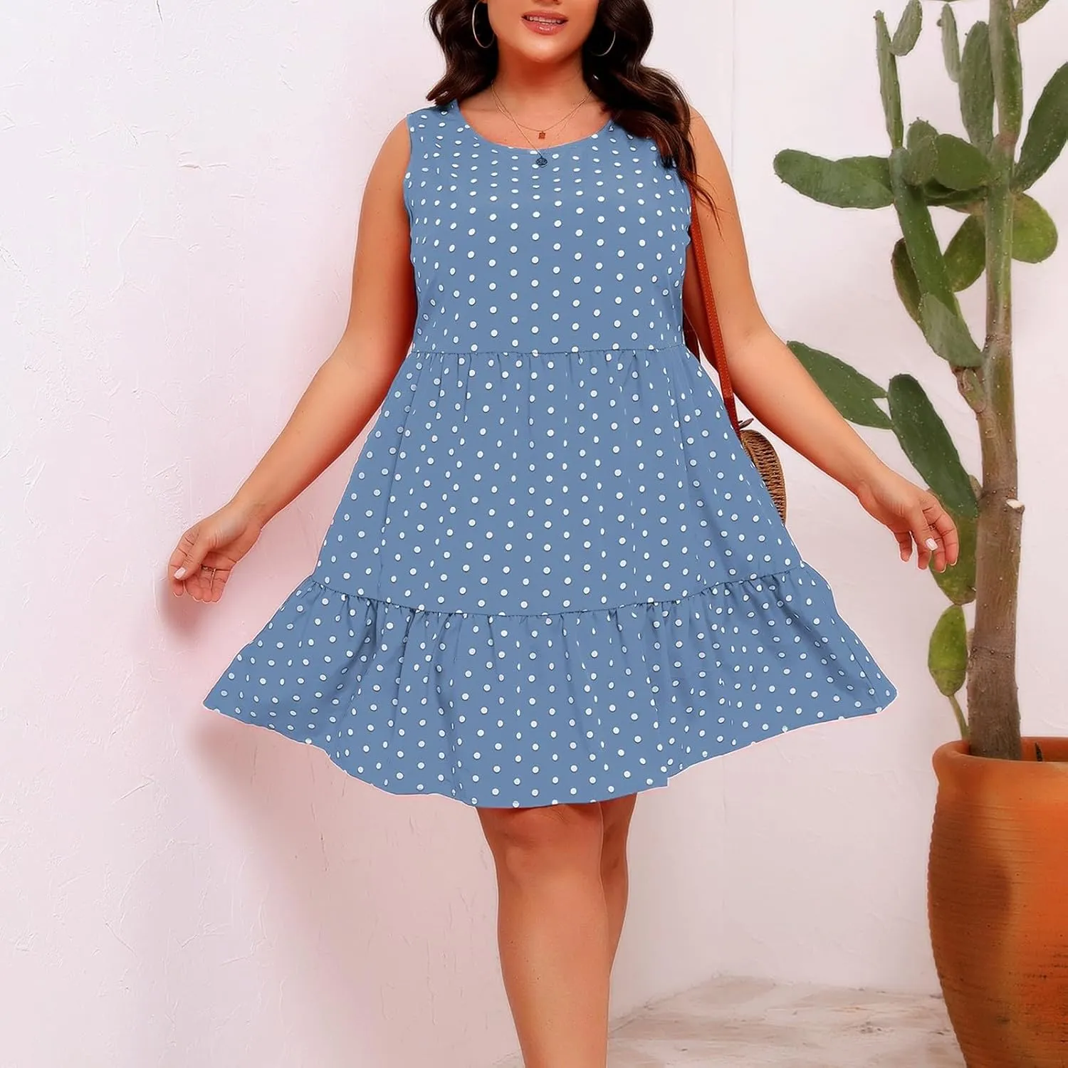 Women Summer Casual Dresses 2025 Plus Size Crew Neck Dress Sleeveless Beach Sundresses Flowy Tiered Tank T Shirt Dress