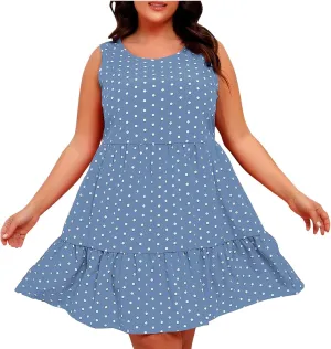 Women Summer Casual Dresses 2025 Plus Size Crew Neck Dress Sleeveless Beach Sundresses Flowy Tiered Tank T Shirt Dress
