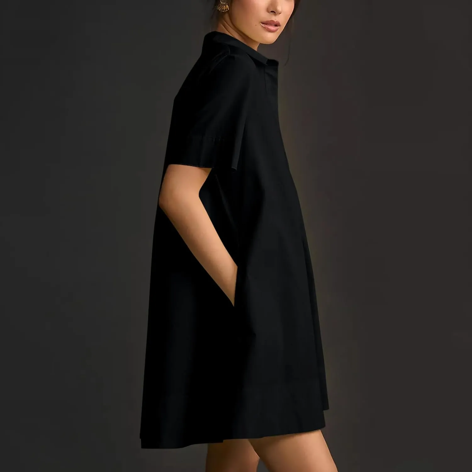 Women Summer Dress Short Sleeve Button Flowy Tunic Dress with Pockets Casual Swing Shirt Dresses A Line Mini Dress