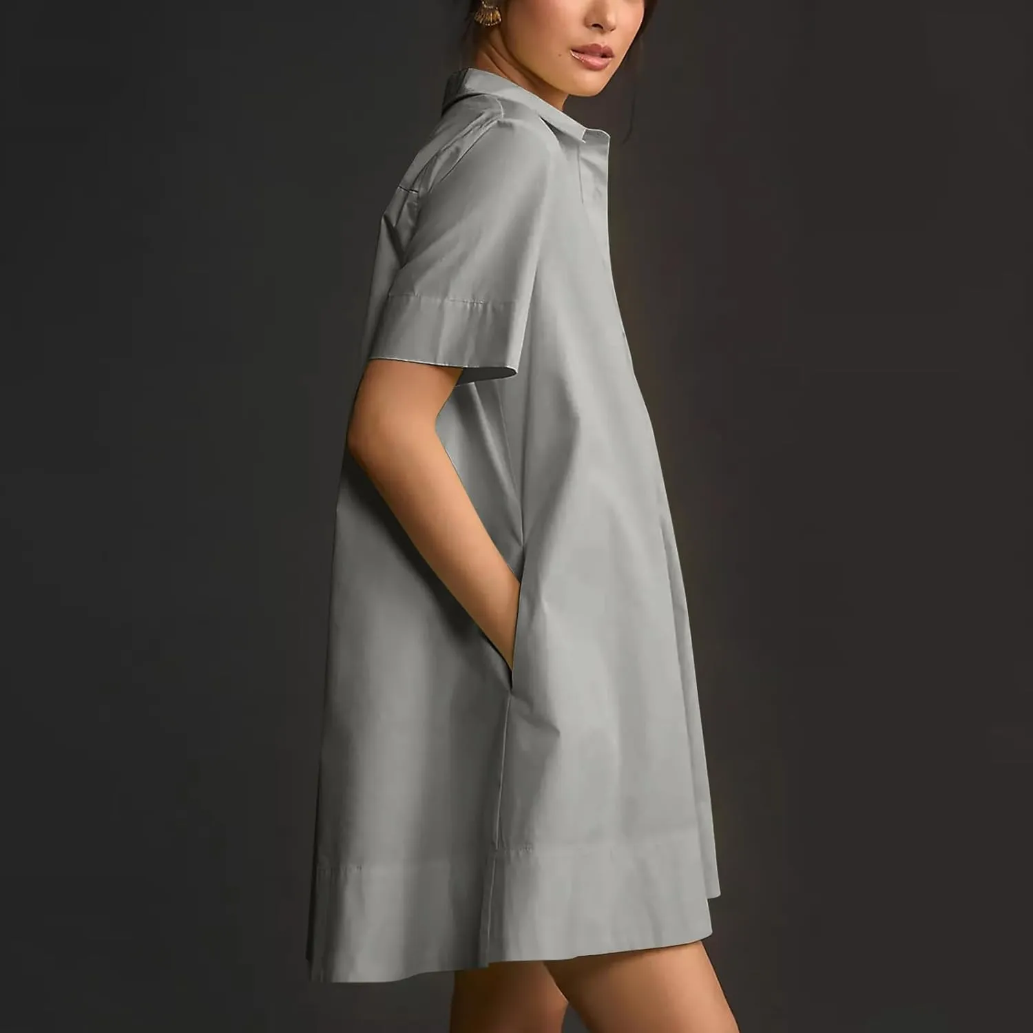 Women Summer Dress Short Sleeve Button Flowy Tunic Dress with Pockets Casual Swing Shirt Dresses A Line Mini Dress