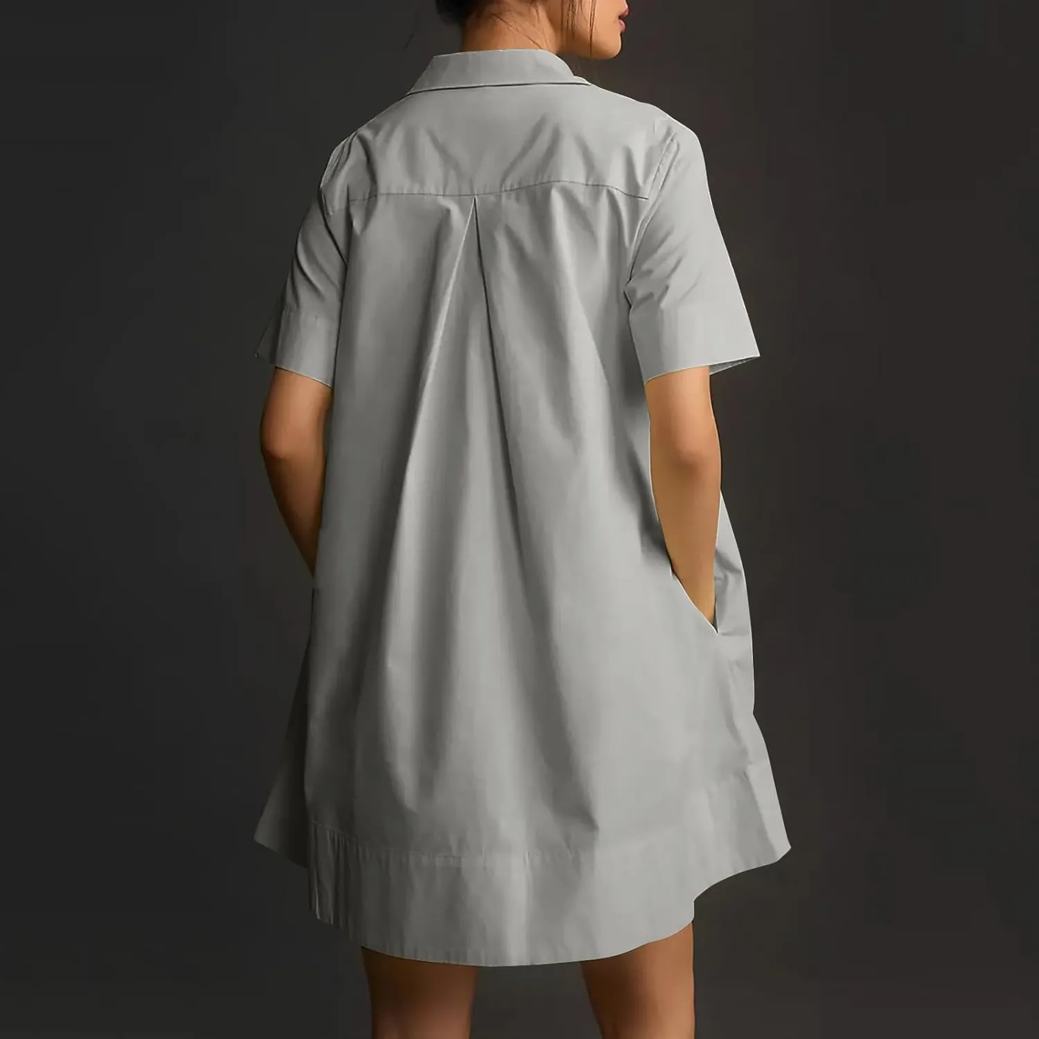 Women Summer Dress Short Sleeve Button Flowy Tunic Dress with Pockets Casual Swing Shirt Dresses A Line Mini Dress
