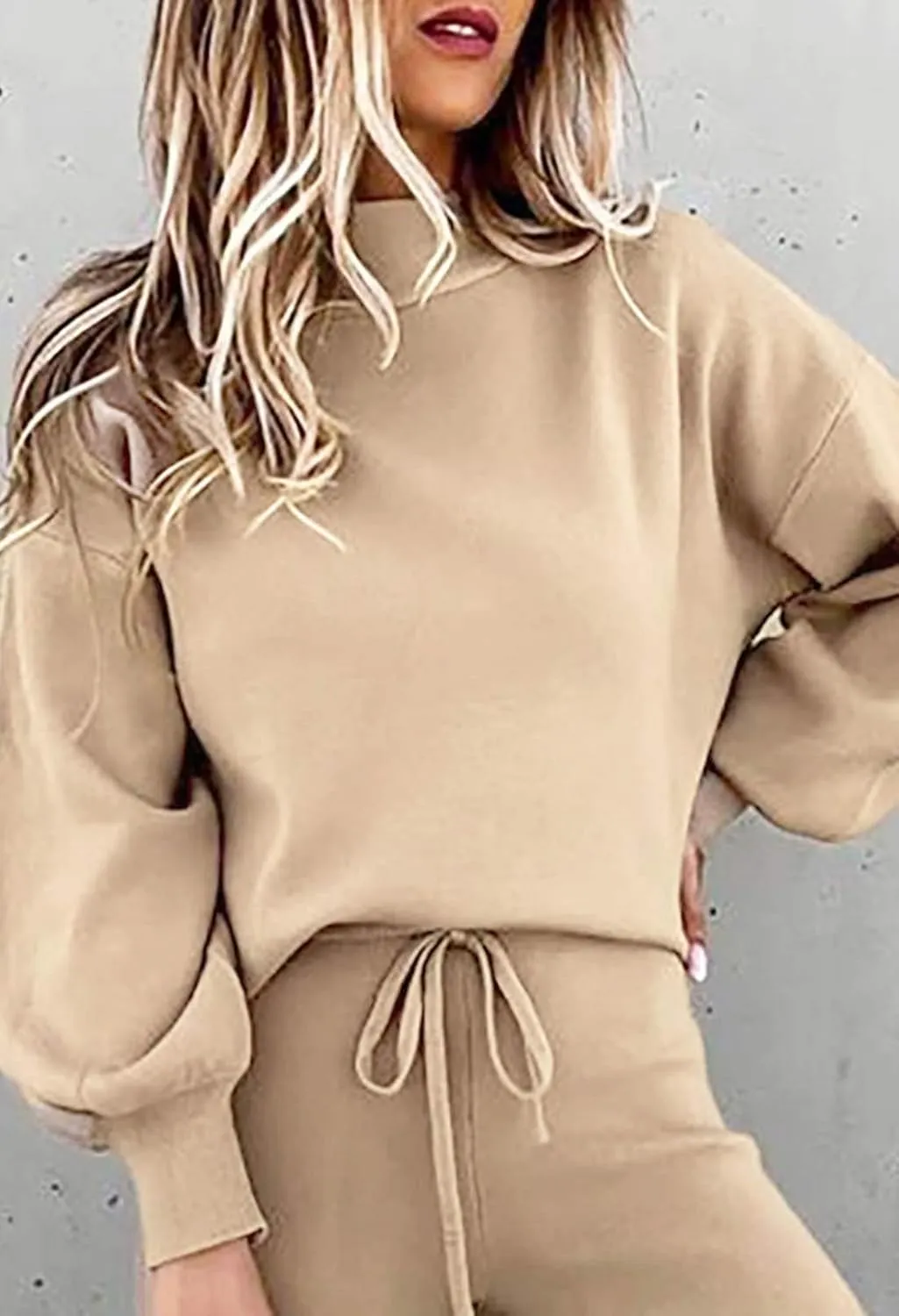 Women's 2 Piece Outfits Mock Neck Long Sleeve Pullover Sweatshirt Jogger Pants Sweatsuit