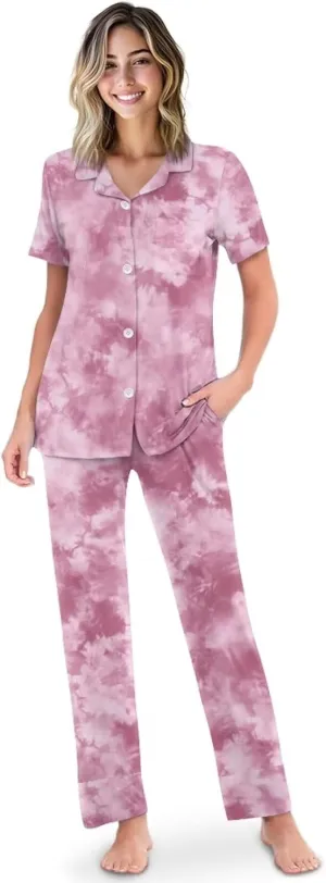 Women's 2 Piece Pajamas Sets, Casual Short-Sleeve Pjs Set with Pockets for Beach S-2XL Size