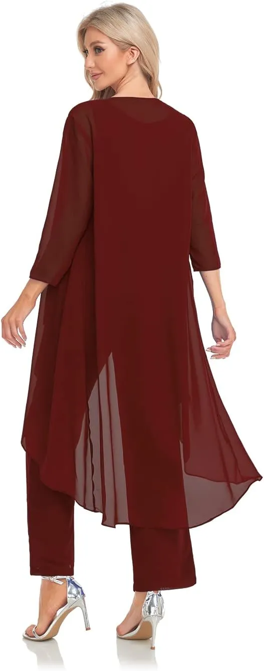 Women's 3 Pieces Chiffon Mother of The Bride Dress with Jacket Chiffon Formal Evening Dresses
