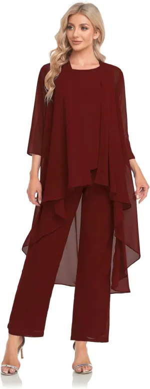 Women's 3 Pieces Chiffon Mother of The Bride Dress with Jacket Chiffon Formal Evening Dresses