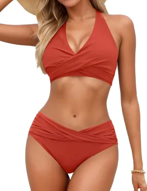Women's Bikini Sets Twist Front Two Piece Swimsuit Halter Bathing Suit