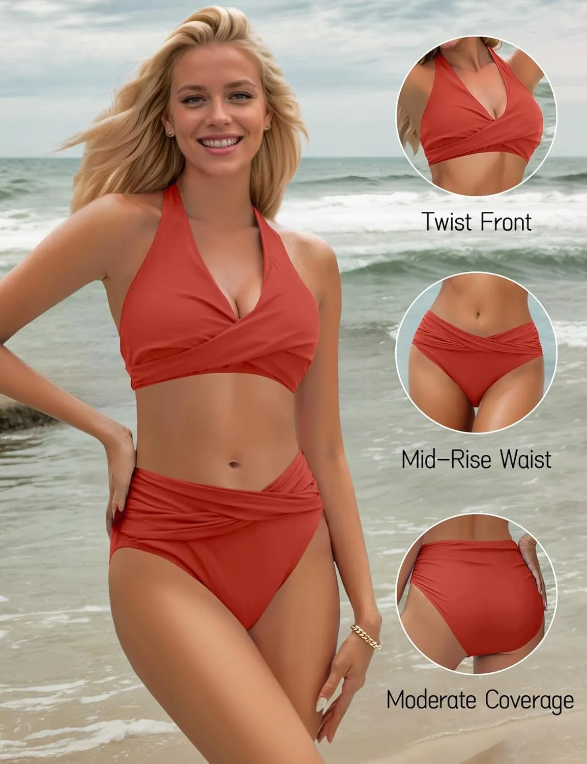 Women's Bikini Sets Twist Front Two Piece Swimsuit Halter Bathing Suit
