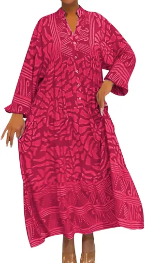Women's Boho Maxi Dress Casual Loose Vintage Long Sleeve Button V Neck Floral Dresses Beach Vacation Cover Ups Dress