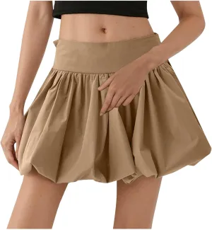 Women's Bubble Puffer Mini Skirts Balloon High Waisted Skirt Puffy Hem Summer Trendy Cute Going Out Party Skirt
