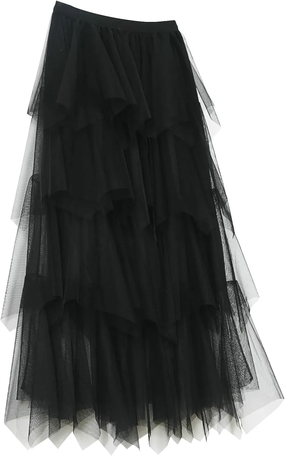 Women's Casual Irregular Cake Skirt Mid-Length High-Waisted Gauze Skirts Midi Elastic Flowy A-Line Mesh Tutu Skirts