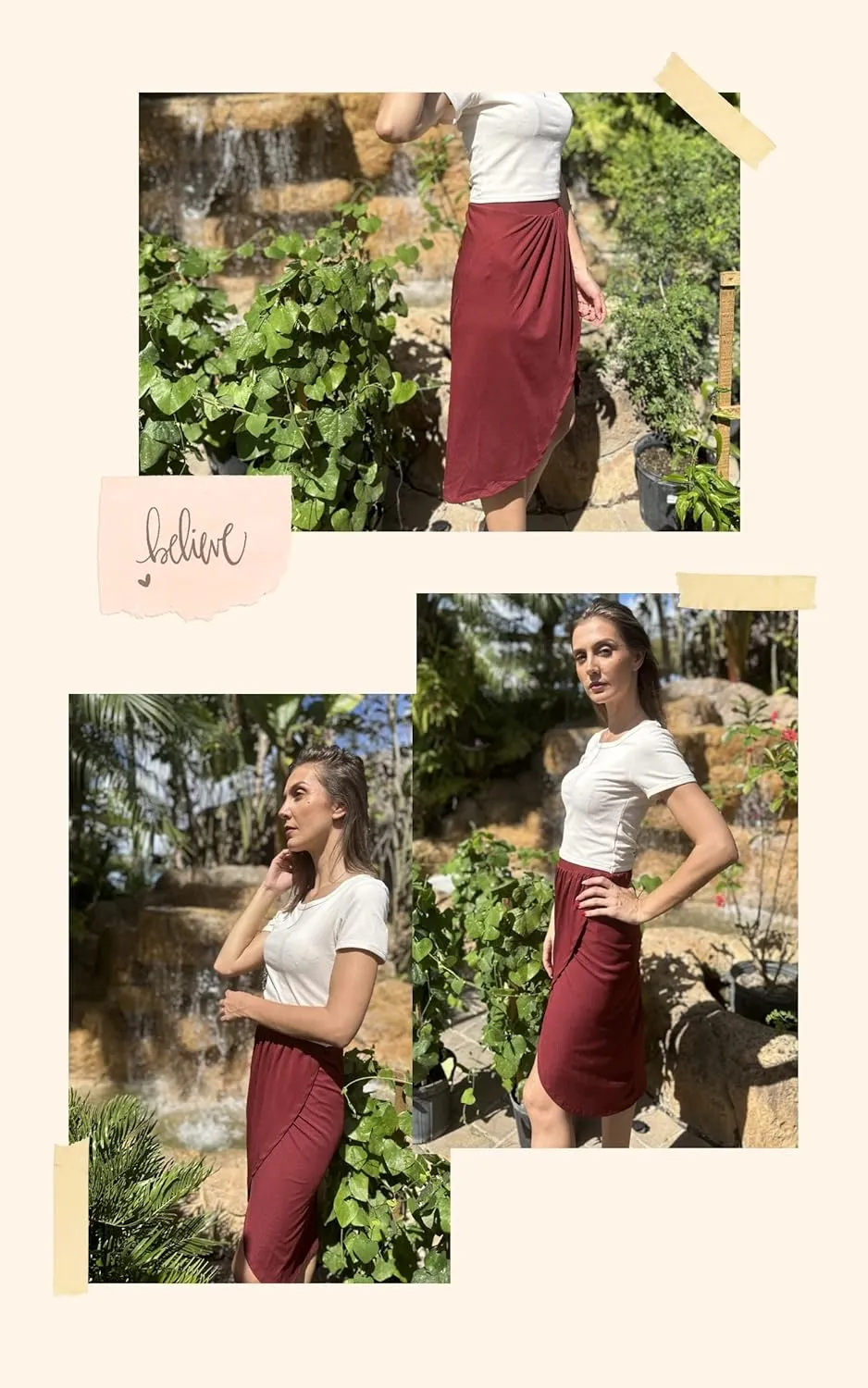 Women's Casual Slit Fold Asymmetrical Elastic High Waist Bodycon Midi Swing A-line Skirt for Women