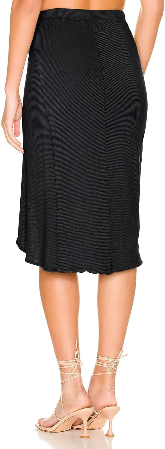 Women's Casual Slit Fold Asymmetrical Elastic High Waist Bodycon Midi Swing A-line Skirt for Women