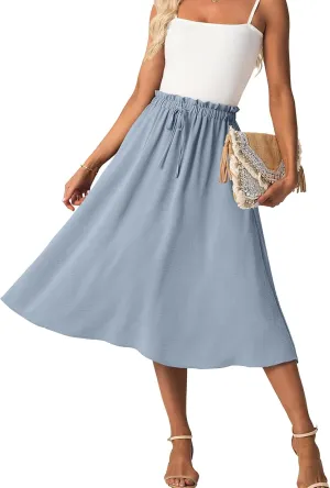 Womens Causal High Waisted Summer Midi Skirts Flowy Palazzo A-Line Long Skirt with Pockets