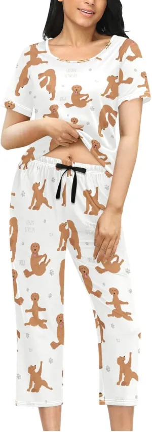 Women's Comfy Stylish 2 Pcs Loungewear Set,Casual Sleepwear Short Sleeve Tops & Capri Pants PJs Set with Pockets