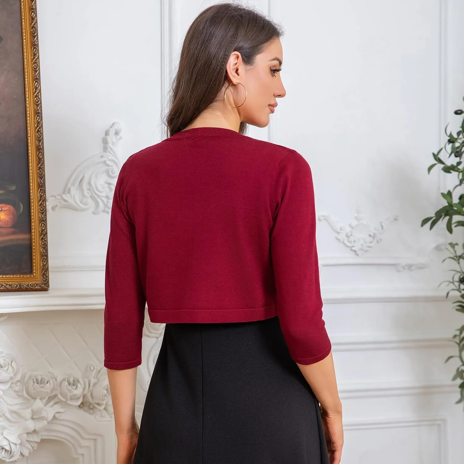 Women's Cropped 3/4 Sleeve Knit Cardigan - Open Front Bolero Shrug
