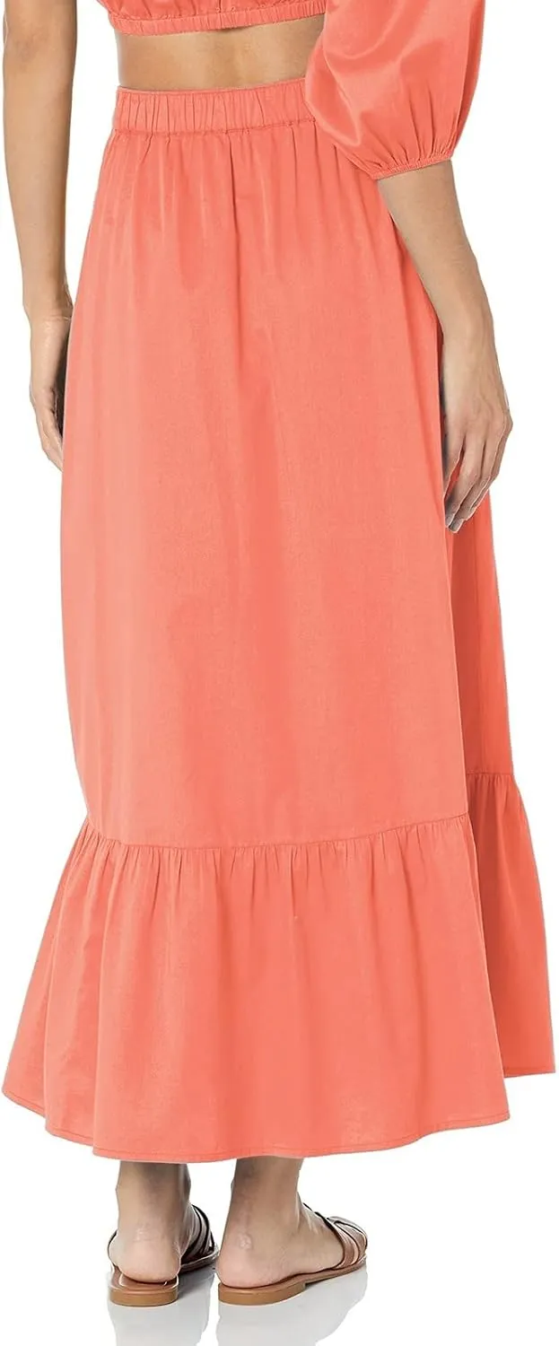 Womens Elastic High Waist A-Line Beach Maxi Skirt Ruffle A Line Swing Long Skirts Casual Summer Women Midi