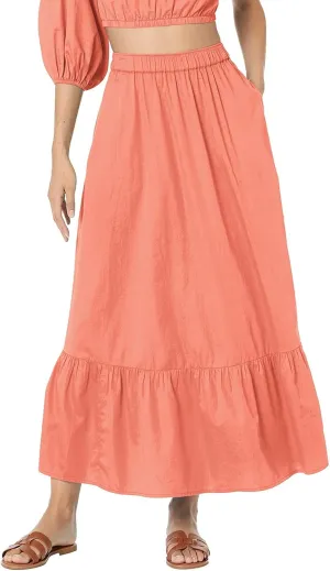 Womens Elastic High Waist A-Line Beach Maxi Skirt Ruffle A Line Swing Long Skirts Casual Summer Women Midi
