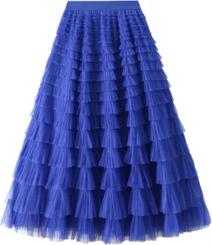 Women's Floral Midi Skirt Layered Heavy Industry Cake Skirts Vintage Irregular Beach Thin Skirt Pleated Cheer