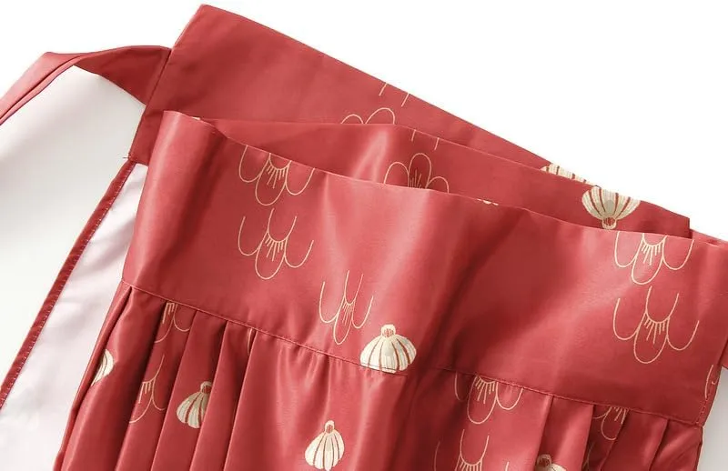 Women's Horse Face Skirt Long Swing Pleated Tie Up A-Line Skirt Chinese Style Women Skirts  Hair Tie