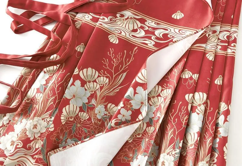 Women's Horse Face Skirt Long Swing Pleated Tie Up A-Line Skirt Chinese Style Women Skirts  Hair Tie