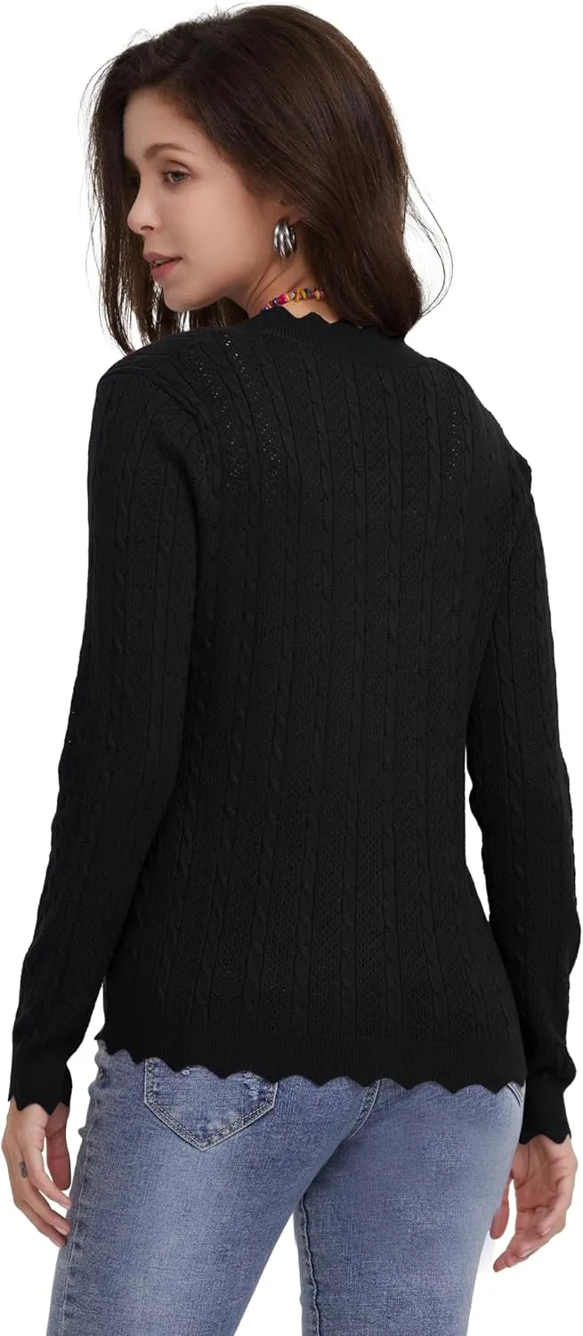 Women's Lace V Neck Hollow-Out Crochet Button Down Knit Slim Cropped Cardigan